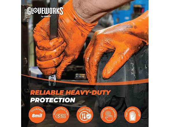 GLOVEWORKS 8 Mil Orange Nitrile Industrial Gloves