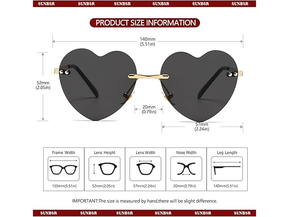 SUNBSR Rimless Heart Sunglasses