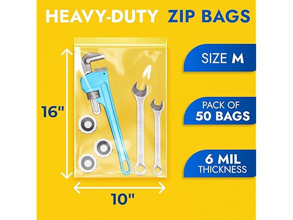 Paclord 10" x 16" Medium Zip Seal Lock Bags, 6 Mil (Pack of 50)