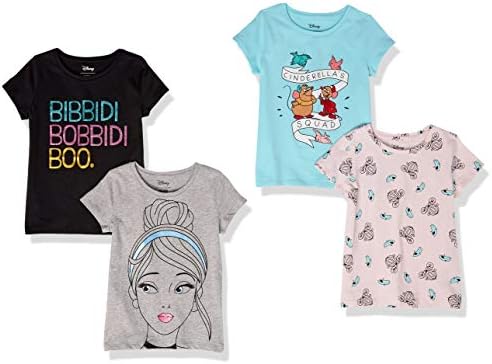 Amazon Essentials Disney | Marvel | Star Wars | Frozen | Princess Girls' Short-Sleeve T-Shirts, Pack of 4, Princess Cinderella, Medium