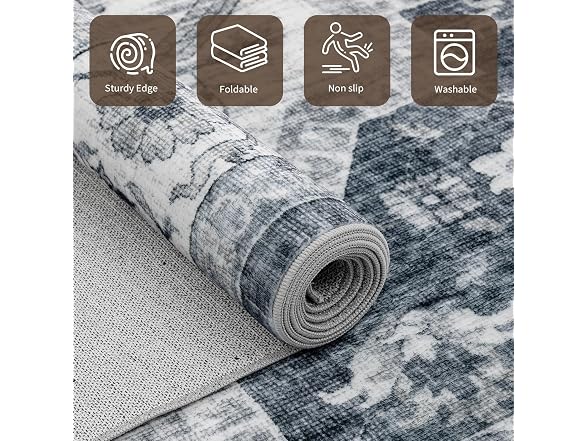 UKISS Blue Vintage Washable Rug 8'x10'
