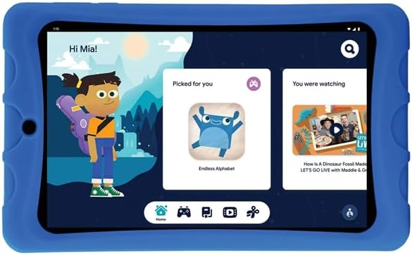 onn. 8-inch Kids Tablet, 2.0 GHz Quad-Core, 32GB Storage, 2GB RAM, 8" (1280 x 800) Touchscreen, Android 12, Charcoal - with Blue Rubberized Case (Renewed) (Open Box) - Gallery 2