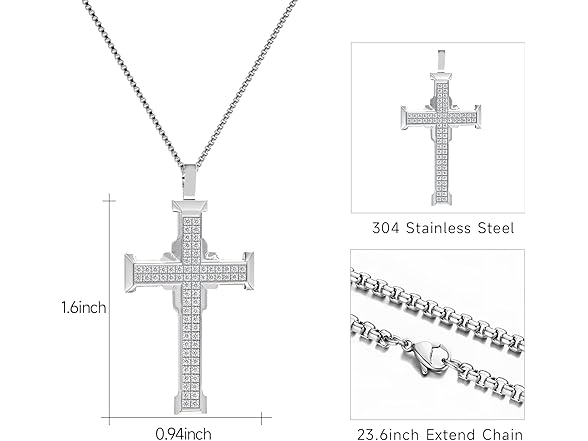 Mens Zirconia Cross Necklace 24"