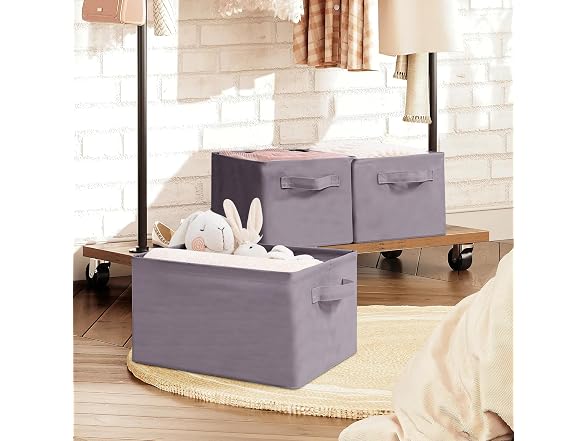 Storage Basket Bins with Metal Frame 3-Pack, Gray