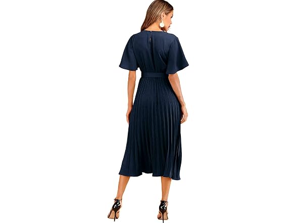 Milumia Women (M) Elegant Belted Pleated Dress