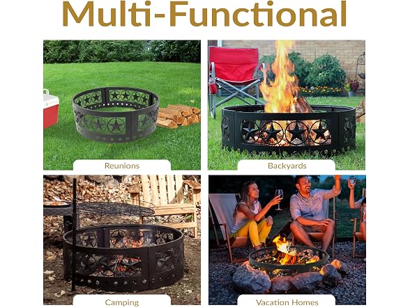 Sunnydaze 4-Star Decorative Outdoor Large Round Metal Fire Pit Ring, 36"