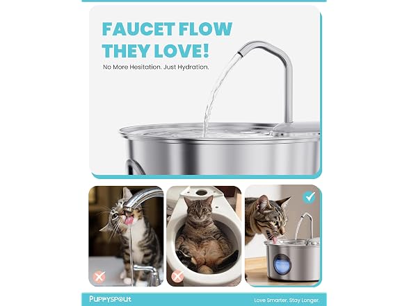 Cat Water Fountain Stainless Steel - 108oz/3.2L