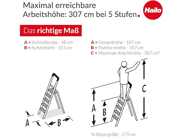 Hailo L100 TopLine aluminium stepladder, 5 step