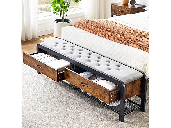 Amyove Queen Bed Frame w/Ottoman