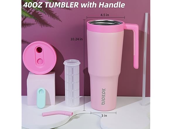 BJPKPK 40oz Tumbler w/Handle Light Pink