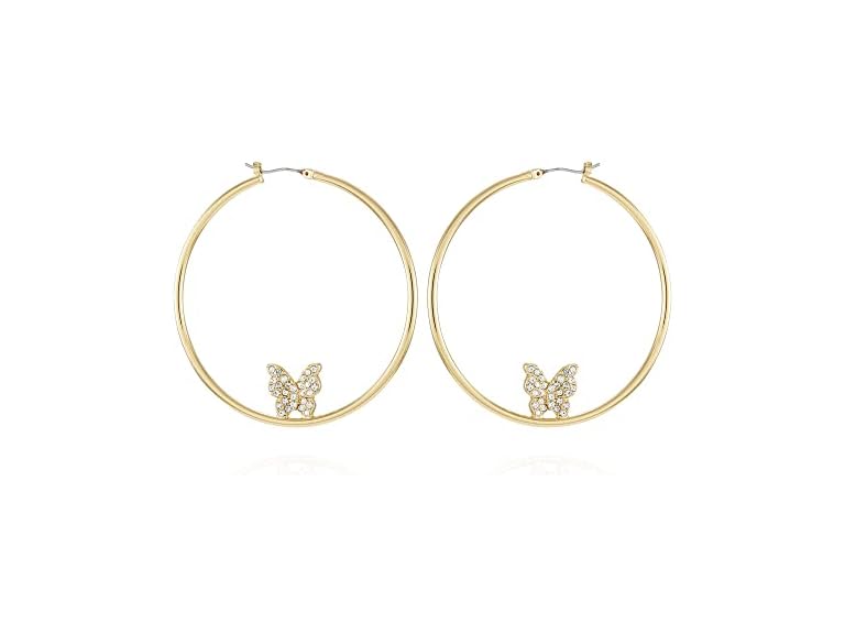 GUESS Goldtone Heart Charm Hoop Earrings