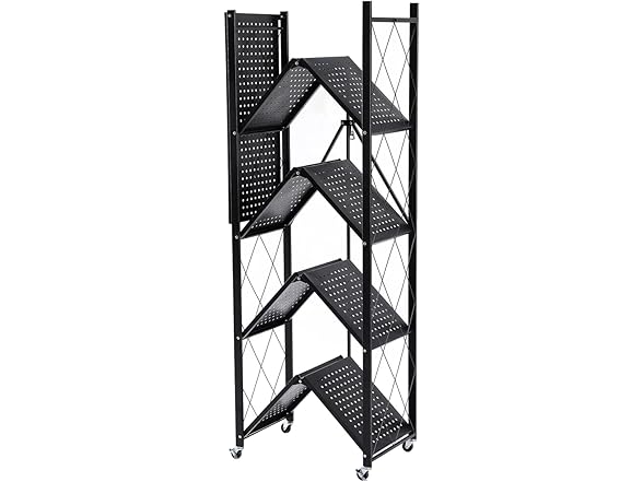 J&V TEXTILES Foldable Storage Shelf with Wheels, 5 Tier - Gallery 8