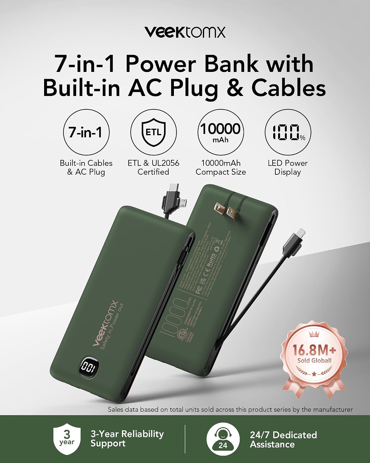 VEEKTOMX 10000mAh Power Bank Cables- Choose Color - Gallery 13