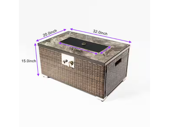 Ada 32" Brown Wicker Fire Table + Lid & Cover
