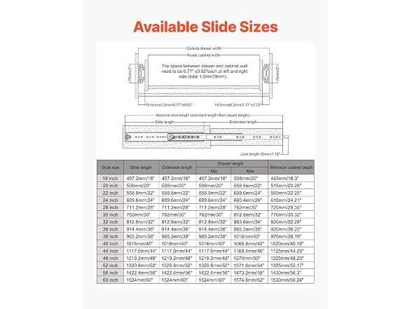 Heavy Duty Drawer Slides 52 Inch 500 lb