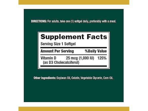 350CT Nature's Bounty Vitamin D3 1000 IU Softgels