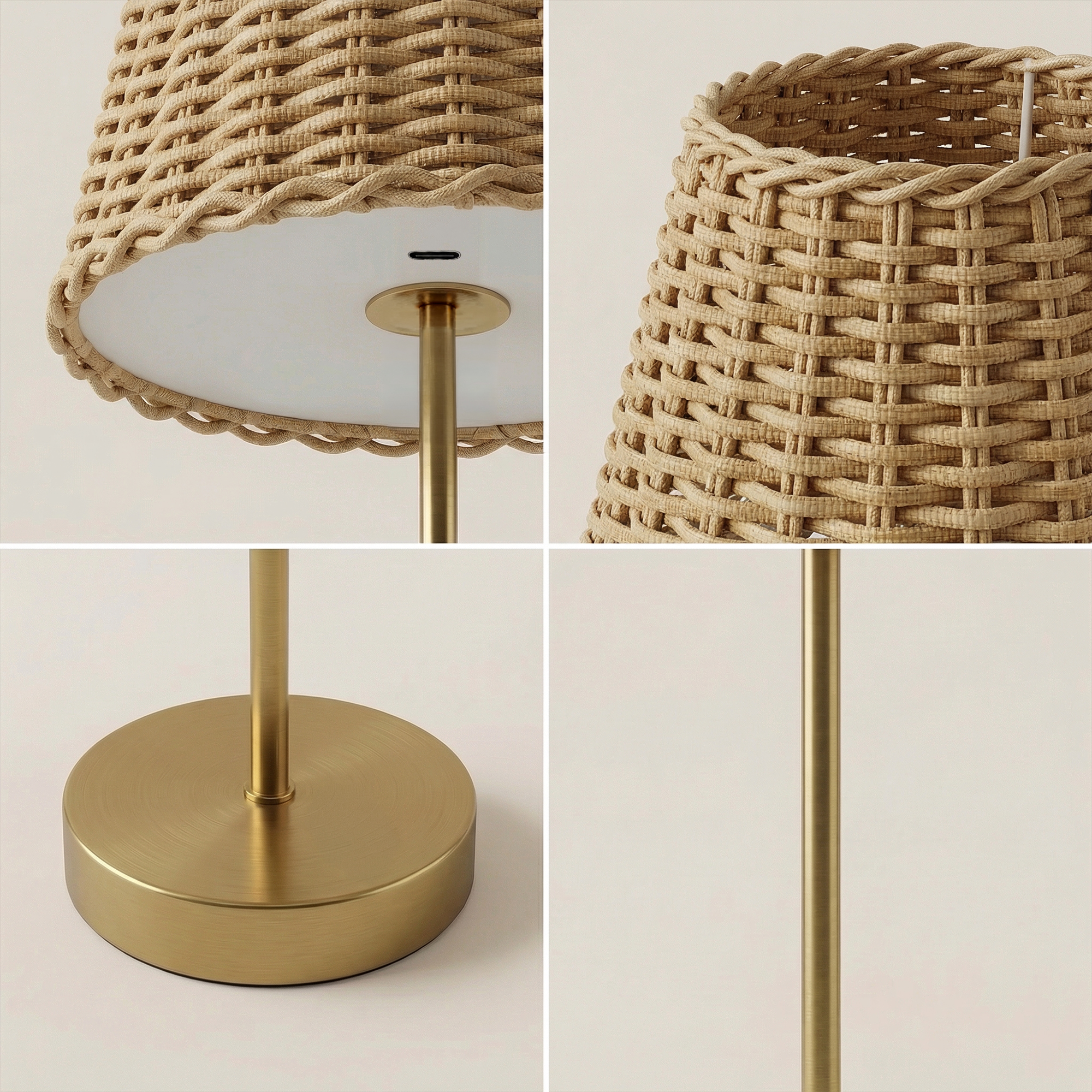 Gold Base Woven Shade Smooth Lamp - Gallery 18