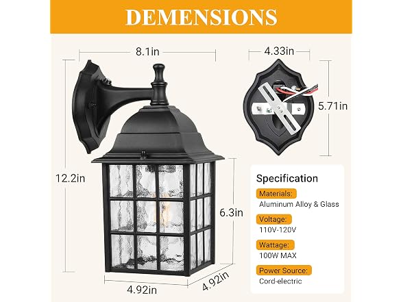 WIHTU Dusk to Dawn Outdoor Wall Lights 2Pack