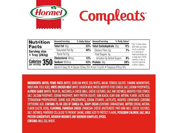 6PK HORMEL COMPLEATS Chicken Alfredo Microwave Tray