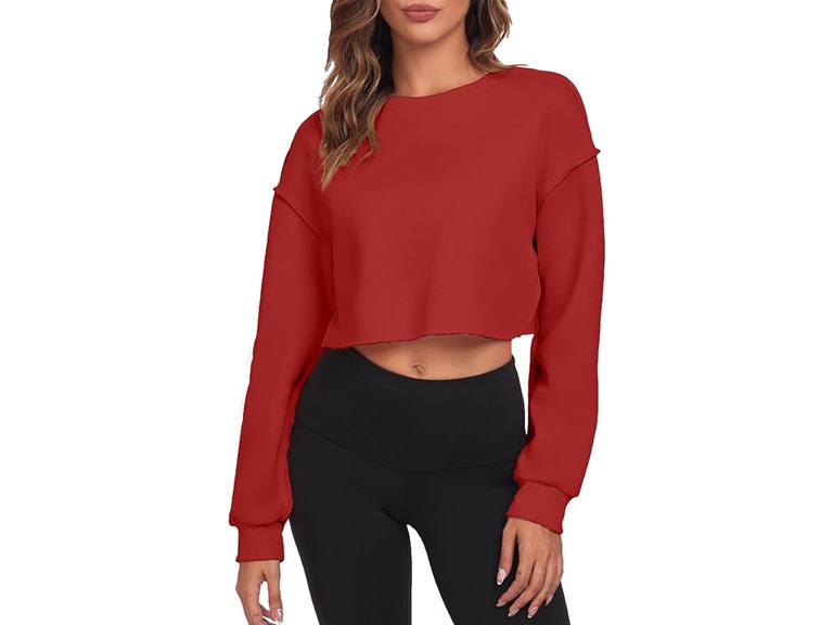 FKEEP Cropped Sweatshirts for Women Long Sleeves Crewneck Pullover Crop Tops Oversized Fit