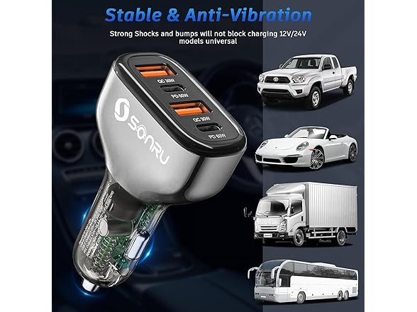 SONRU 4 Port 120W USB C Car Charger