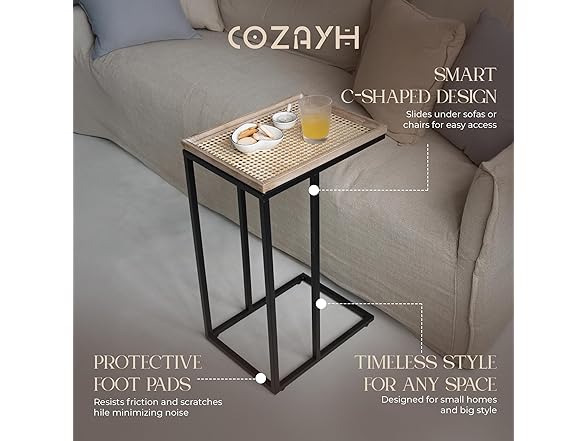 COZAYH Farmhouse End Table with Rustic Wood & Metal Woven