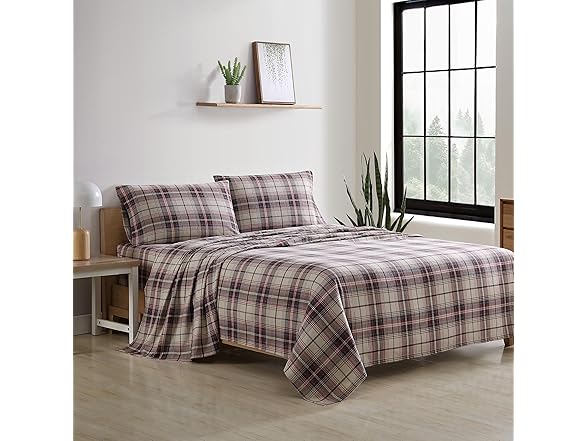 Eddie Bauer - Flannel Sheets Queen Montlake Plaid Red