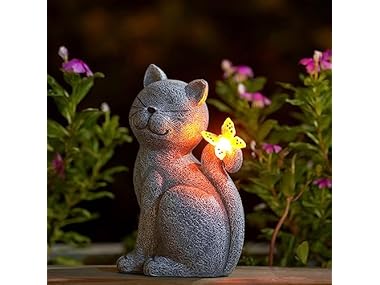$19.99, Was $43.98, 54% Off! Solar Outdoor Cat Statue Décor dealfomo