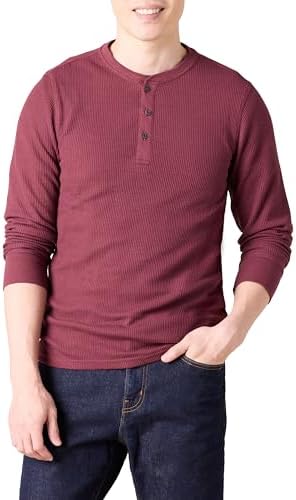 Amazon Essentials Long Sleeve Waffle Henley Shirts for Men, Slim-Fit, Burgundy, X-Large