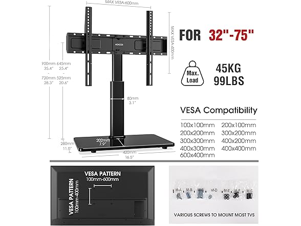 AOKCOS Swivel Universal TV Stand | 32-75"