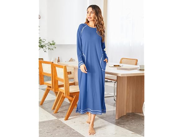 Ekouaer Women (M) Nightshirt Long Dress A-blue
