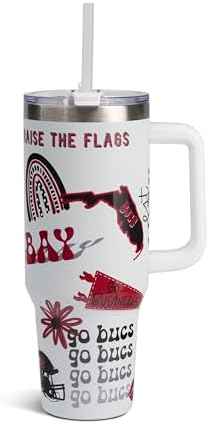 The Memory Company Official Licensed 40oz Team Spirit Stainless Steel Tumbler - Vacuum-Insulated Double-Wall Travel Cup With Handle and Straw Lid