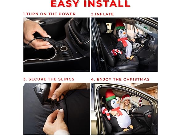 Zone Tech CR0006 Penguin Blow-Up Décor for Cars Black/W