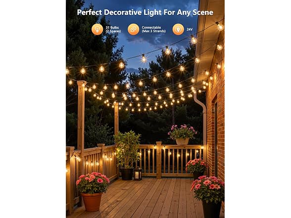 Brightown 100Ft Outdoor String Lights with Remote