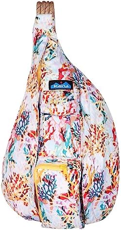 KAVU Rope Sling Bag with Adjustable Rope Shoulder Strap - Floral Coral