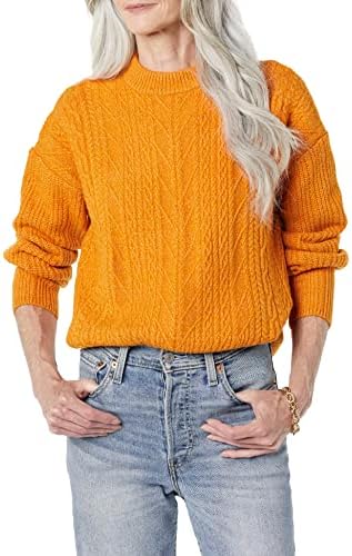 Amazon Essentials Women's Cable Knit Sweater, Soft-Touch Modern Crewneck, Orange, XX-Large, Plus Size Available