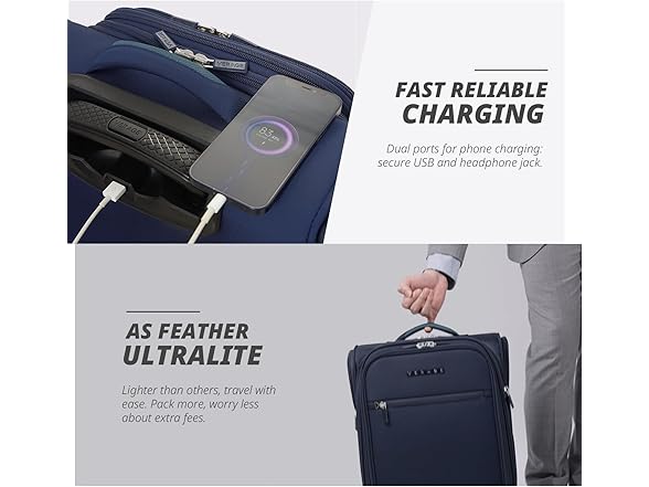 Verage 16 inch Underseat Carry On Luggage with Wheels, Navy 
