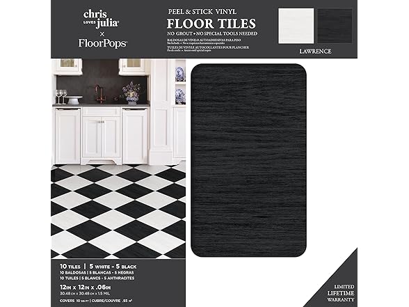 FloorPops x Chris Loves Julia 12-in by 12-in Lawrence Black