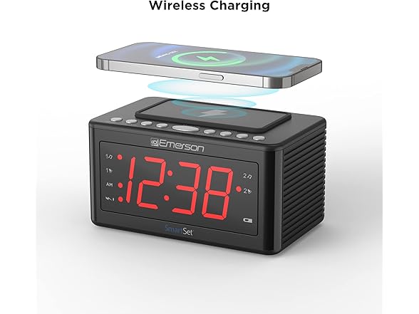 Emerson Smartset Wireless Charging Alarm Clock Radio