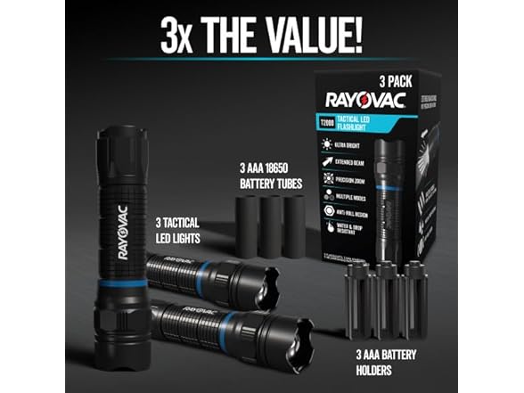 Energizer Rayovac T2000 LED Flashlight 3 Pack