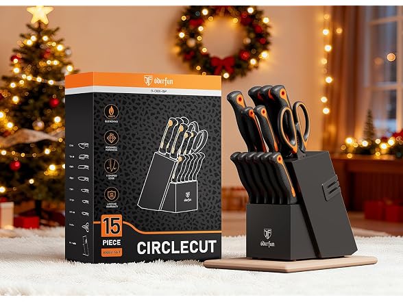 ODERFUN 15 PCS Orange Knife Block Set