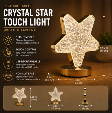 Rechargeable LED Acrylic Crystal Star Touch Light - Gallery 5