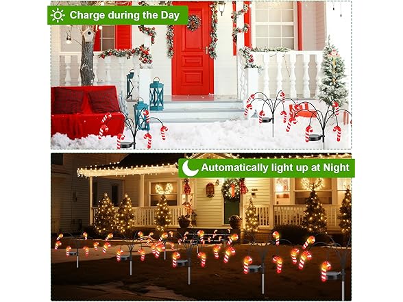 Hakol Baquler 4 Pack Christmas Solar Lights (Candy Cane)