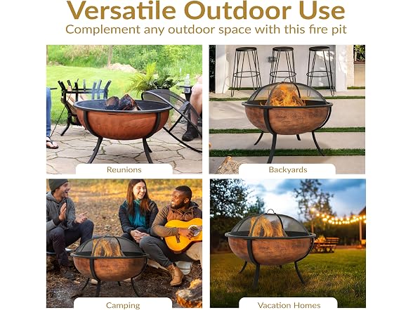 Sunnydaze Round Steel Outdoor Wood-Burning Fire Pit, 32", Copper