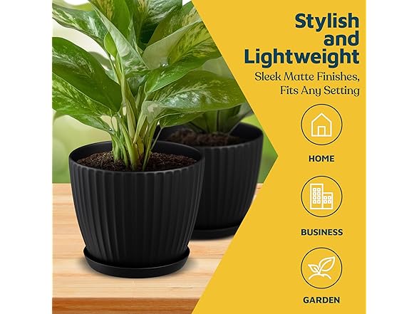 Lifemaster Black 6-Inch Plant Pots with Drainage & Saucers 24 Pack