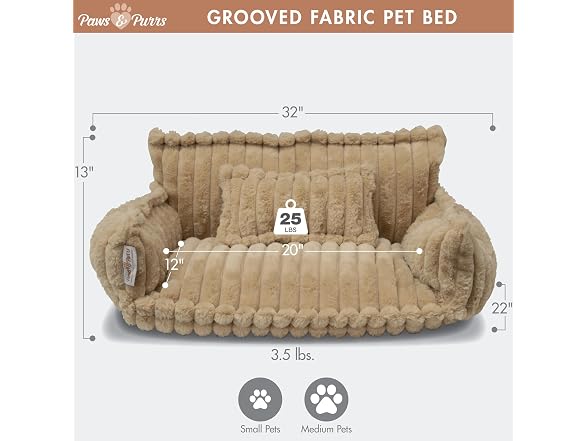 Paws & Purrs Grooved Pet Bed for Small to Medium Dogs
