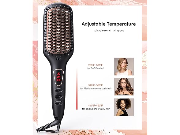 MEGAWISE Pro Ceramic Ionic Hair Straightener Brush for Home Salon