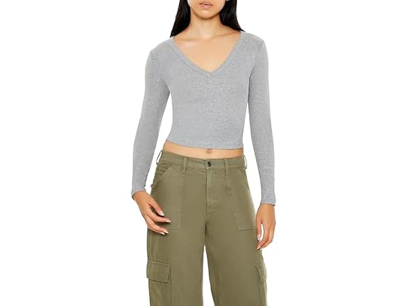 Forever 21 Long-sleeve V-neck Crop Top