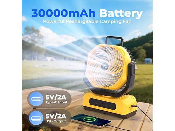 30000mAh Portable Camping Fan with RGB Lantern