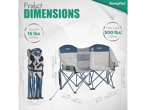 SUNNYFEEL Grey-Blue Loveseat Camping Chair